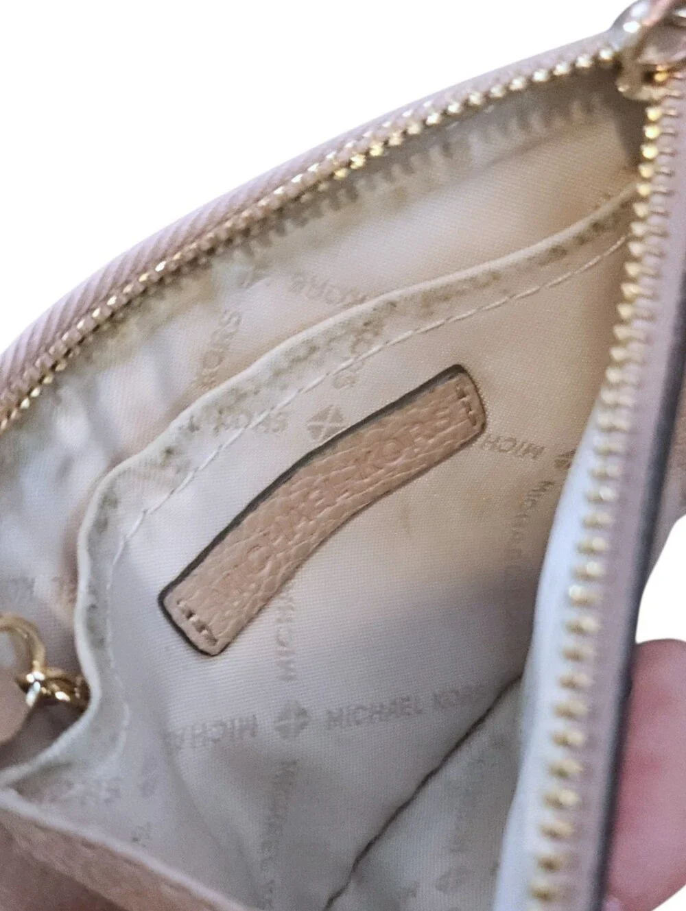 Michael Kors Pale Pink Leather Zip Card Holder with Gold Hardware